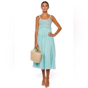 ULLA JOHNSON Gisella Beryl Hand Crochet Midi Dress Turquoise Size 10